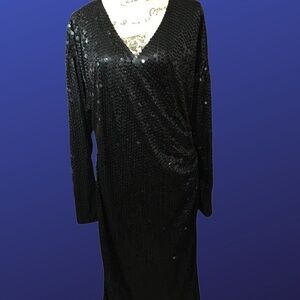 BLACK TIE Vintage Sequin Cocktail Dress, BLACK, Women’s Size L/XL